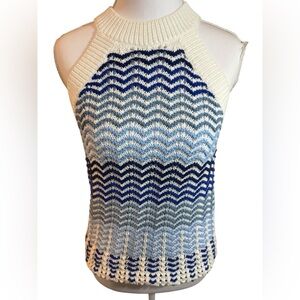 LOFT Sleeveless Knit Sweater Tank Blue White Chevron Cotton Small NWT